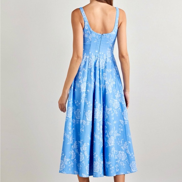 🌺🎉HP🎉🌺 NWT Staud Wells Midi Dress Blue Rose 🌟VERY RARE🌟 - Picture 8 of 16